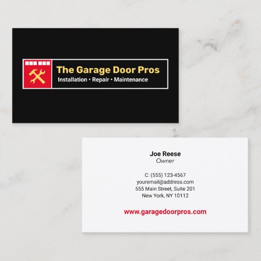ガレージドアインストーラと修理 名刺 (正面/裏面)