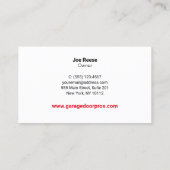 ガレージドアインストーラと修理 名刺 (裏面)