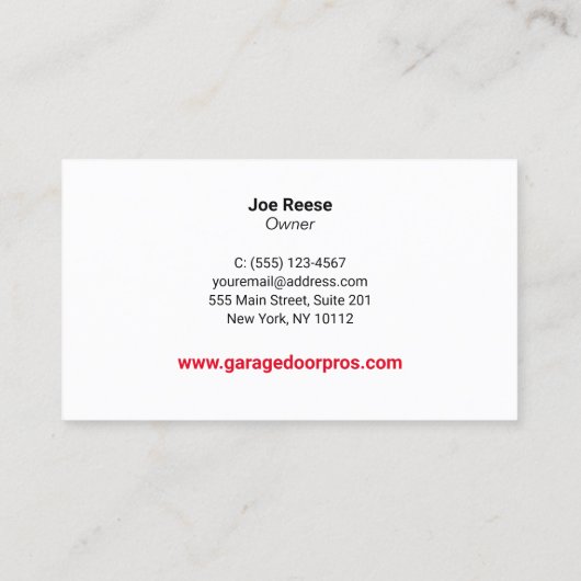 ガレージドアインストーラと修理 名刺 (裏面)