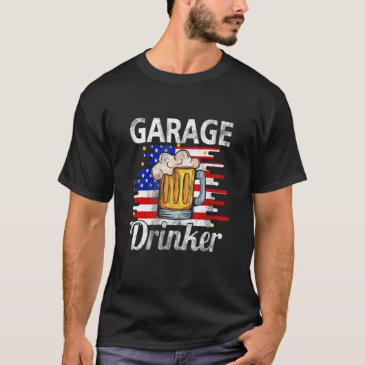 ガレージドリンカー7月4日アメリカ国旗のパパビール Tシャツ (正面)