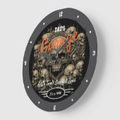 ガレージパパまたは任意の名前スカルグレーブラック ラージ壁時計 (傾斜)