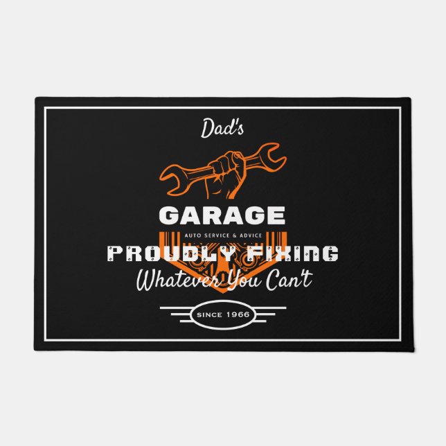 ガレージパパ又は名称誇り高い固定おもしろい具 ドアマット (正面)