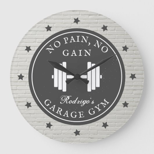ガレージホームジムトレーニングフィットネスバーベルスポーツ名 ラージ壁時計 (正面)