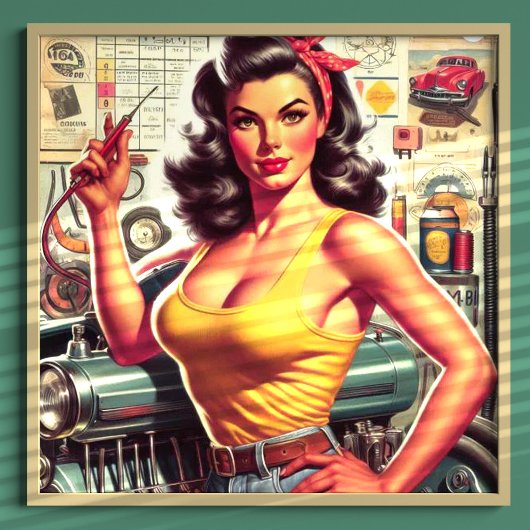 ガレージ整備士のピンアップ ポスター