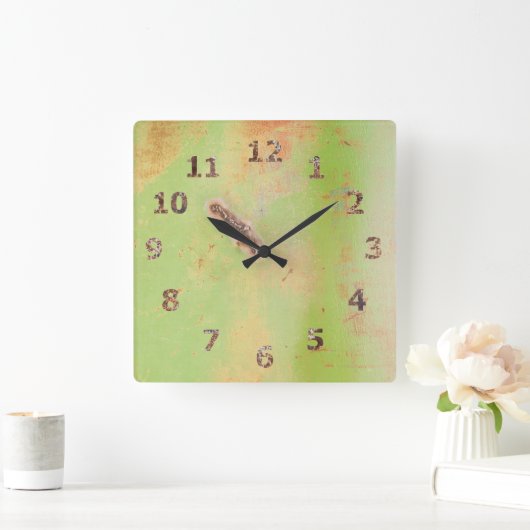ガレージ素朴ワークショップグリーンメタルパティナ溶接 スクエア壁時計 (ホーム)