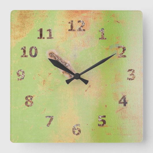ガレージ素朴ワークショップグリーンメタルパティナ溶接 スクエア壁時計 (正面)