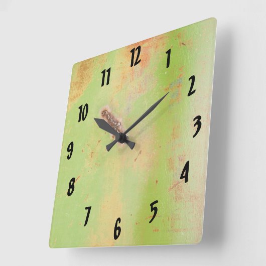 ガレージ素朴ワークショップグリーンメタルパティナ溶接 スクエア壁時計 (傾斜)