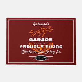 『ガレージ・アニー・ネーム誇らしげに修おもしろい正ことわざ・レッド』 ドアマット