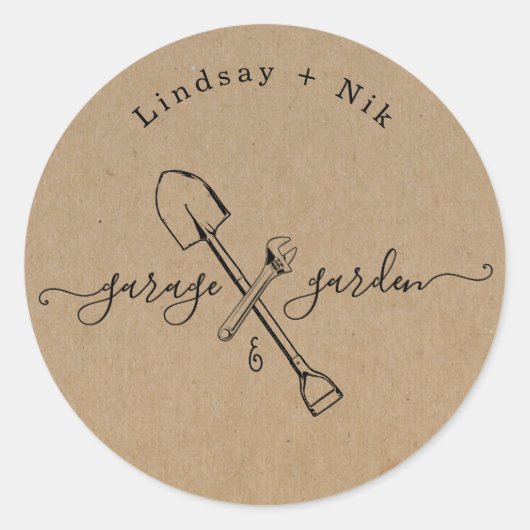 ガレージ&ガーデンブライダル/カップルのシャワー ラウンドシール (正面)