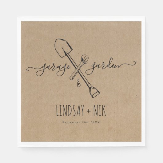 ガレージ＆ガーデン ブライダル/カップルシャワー スタンダードランチョンナプキン (正面)