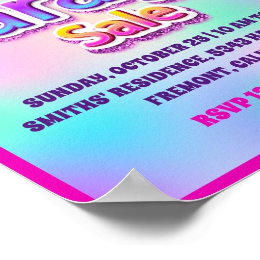 ガレージ ヤード セール ピンク グリッター ホログラフィック ポスター (角)