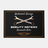 ガレージANY NAME品質が車を修理オレンジブラック ドアマット (正面)