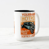 ガレ改造ージ名パーソナライズされた整備士ショップ ツートーンマグカップ (正面右)