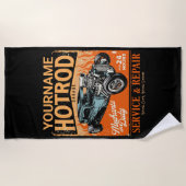 ガレ改造ージ名パーソナライズされた整備士ショップ ビーチタオル (正面)