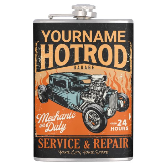 ガレ改造ージ名パーソナライズされた整備士ショップ フラスク (正面)