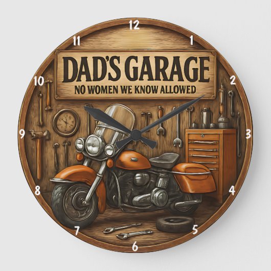 ガレ素朴ージをテーマにしたオートバイ男性へツール ラージ壁時計 (正面)