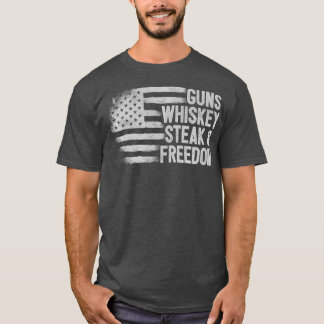 ガンウイスキーのステーキフリーダムUSAアメリカ国旗2日 Tシャツ