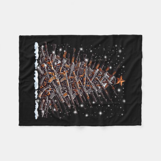 ガンクリスマスツリーおもしろいメンズクリスマス2024ガンLo フリースブランケット (正面(横))