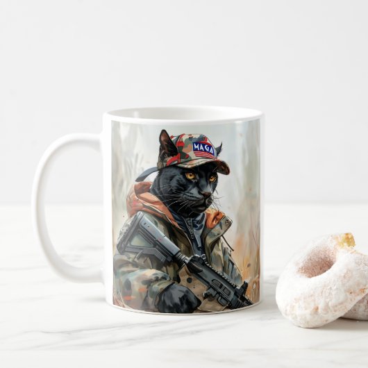 ガンクールとカモフラージュのブラックパンサー付きマグアキャット コーヒーマグカップ (ドーナツ)