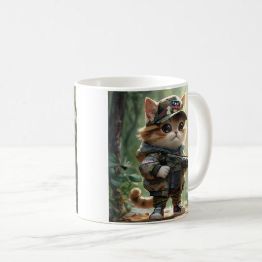 ガンクールとカモフラージュの可愛いアメリカのMAGA猫 コーヒーマグカップ (正面右)