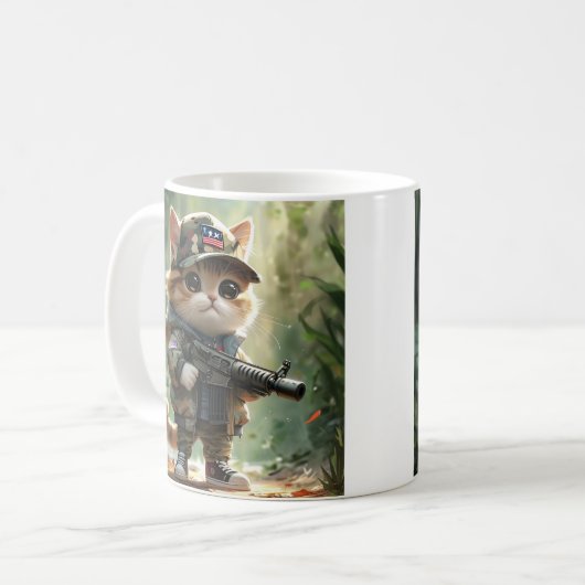 ガンクールとカモフラージュの可愛いアメリカのMAGA猫 コーヒーマグカップ (正面左)