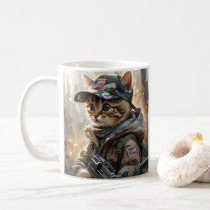 ガンクールとカモフラージュの可愛いアメリカのMAGA猫 コーヒーマグカップ