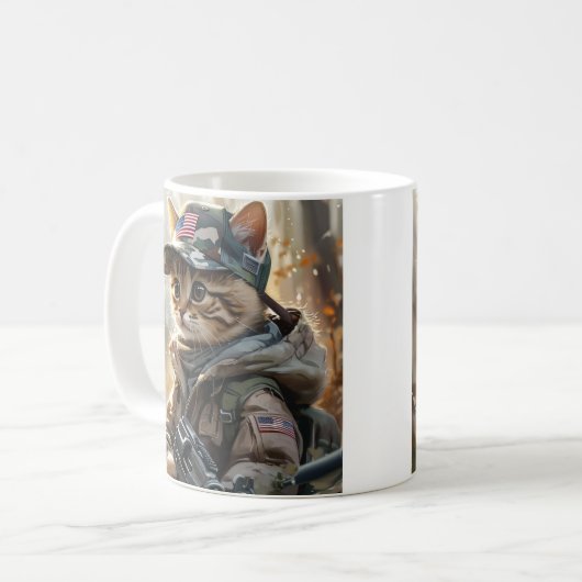 ガンクールとカモフラージュの可愛いアメリカのMAGA猫 コーヒーマグカップ (正面左)