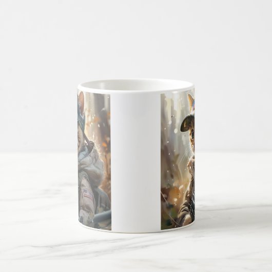 ガンクールとカモフラージュの可愛いアメリカのMAGA猫 コーヒーマグカップ (中央)