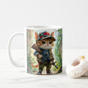 ガンクールとカモフラージュの可愛いアメリカのMAGA猫 コーヒーマグカップ
