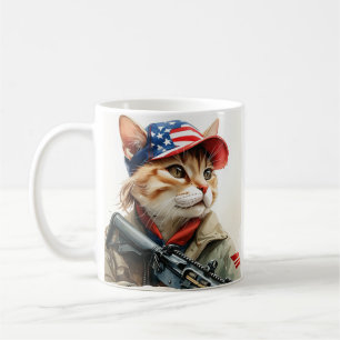 ガンクールとカモフラージュの可愛いアメリカのMAGA猫 コーヒーマグカップ