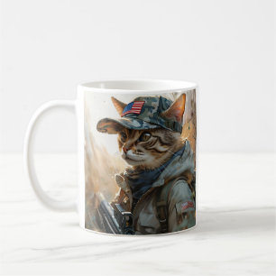 ガンクールとカモフラージュの可愛いアメリカのMAGA猫 コーヒーマグカップ