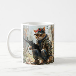 ガンクールとカモフラージュの可愛いアメリカのMAGA猫 コーヒーマグカップ