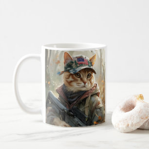 ガンクールとカモフラージュの可愛いアメリカのMAGA猫 コーヒーマグカップ