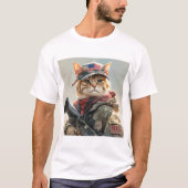 ガンクールとカモフラージュの可愛いアメリカのMAGA猫 Tシャツ (正面)