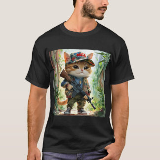 ガンクールとカモフラージュの可愛いアメリカのMAGA猫 Tシャツ