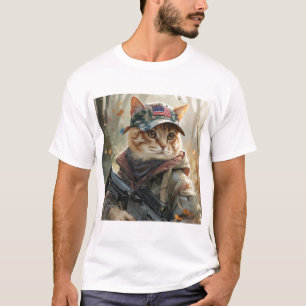 ガンクールとカモフラージュの可愛いアメリカのMAGA猫 Tシャツ