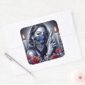 ガングスターガールヒップホップチカーノアートデザイン スクエアシール (封筒)