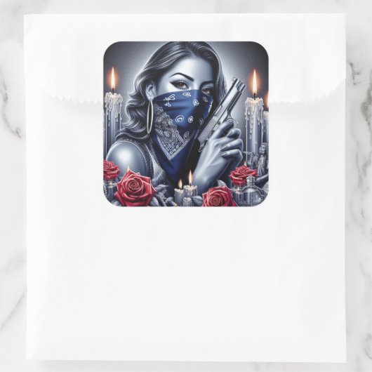 ガングスターガールヒップホップチカーノアートデザイン スクエアシール (バッグ)