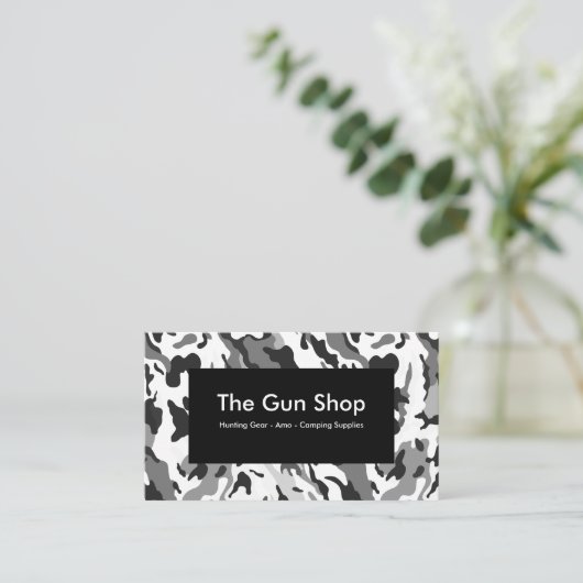 ガンショップのカムフラージュのデザイン 名刺 (スタンド正面)