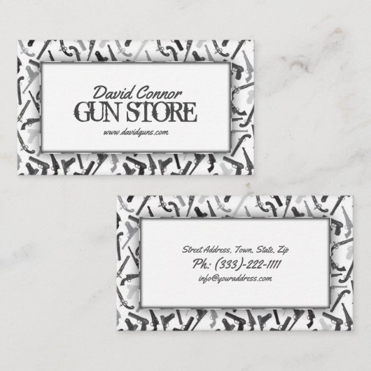 ガンショップファイアーアームパターシンプルンホワイトグレーカード 名刺 (正面/裏面)