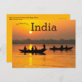 ガンジス川インドの夕日にボート ポストカード (正面/裏面)