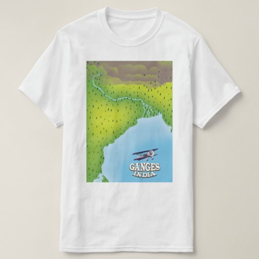 ガンジス・インド地図と旅行のポスター Tシャツ (デザイン正面)