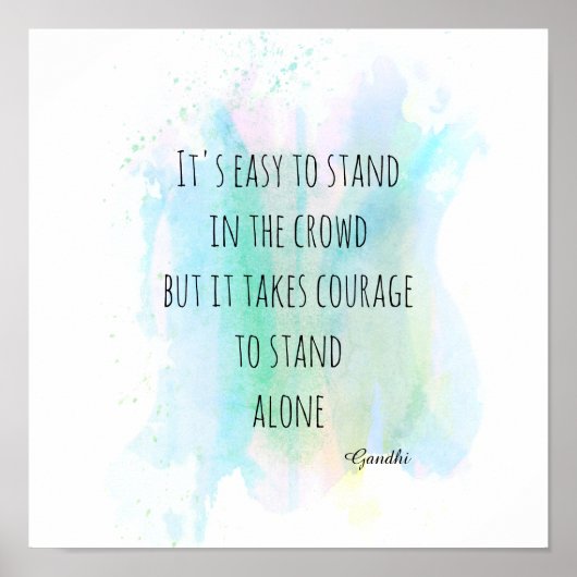 ガンジーやる気を起こさせる引用文ブルーウォーター色抽象芸術 ポスター (正面)