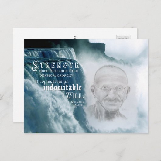 ガンジーやる気を起こさせる強さ引用文オンウォーターフォール シーズンポストカード (正面/裏面)