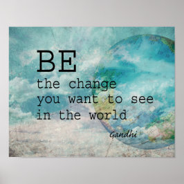ガンジー引用文やる気を起こさせるポスターの青い写真アート ポスター