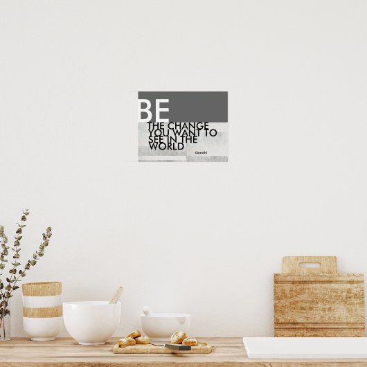 ガンジー引用文やる気を起こさせるポスターグレーとホワイト ポスター (キッチン)