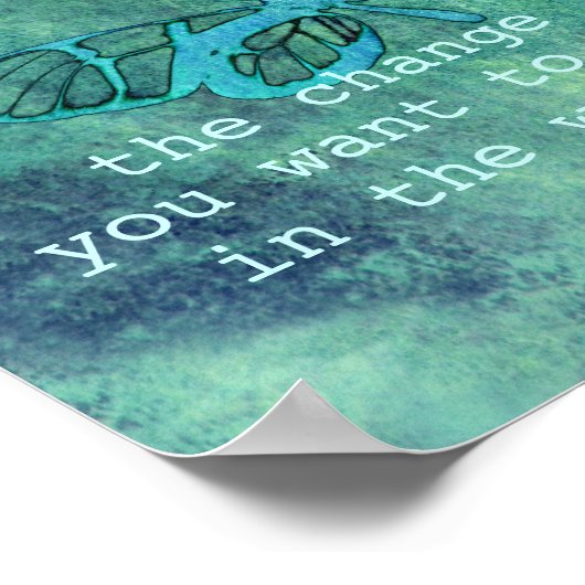 ガンジー感動的引用文ポスターティール(緑がかった色)蝶 ポスター (角)