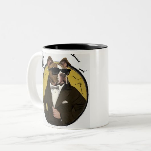 ガンスターピットブルおもしろいドッグミームピットブルパパマグ ツートーンマグカップ (正面左)
