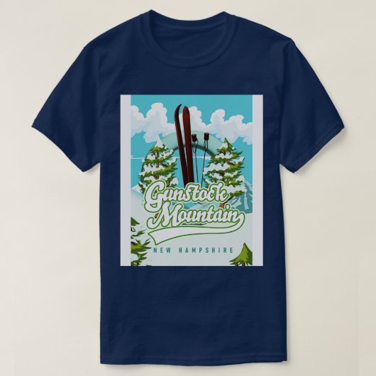 ガンストックマウンテンニューハンプシャーのスキー漫画 Tシャツ (デザイン正面)