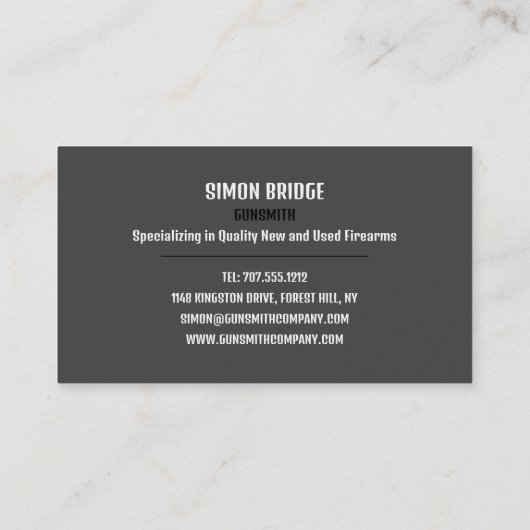 ガンターゲット、ガンスミス、ガンストア 名刺 (裏面)